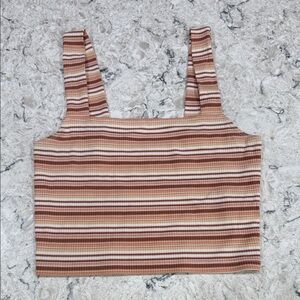 American Eagle Outfitters Striped Crop Top - Brown and Cream